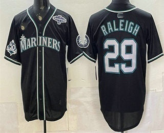 Seattle Mariners #29 Cal Raleigh 50th Black JEROMEN Out Style Vapor Premier Limited Jersey
