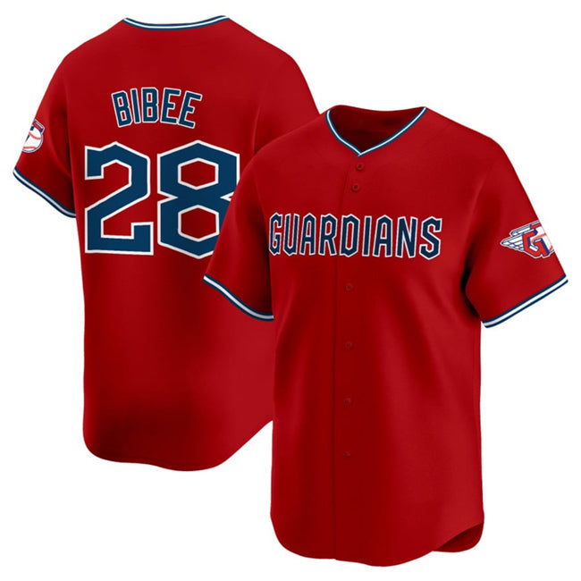 Cleveland Guardians #28 Tanner Bibee Red JEROMEN Alternate Limited Stitched Jersey