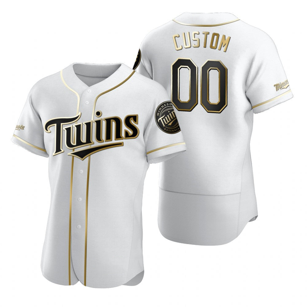 Custom Minnesota Twins White JEROMEN Stitched Flex Base Golden Edition Jersey