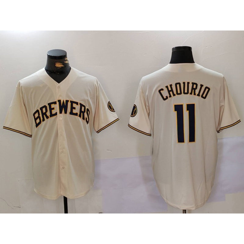 Milwaukee Brewers #11 Jackson Chourio Cream JEROMEN Stitched Cool Base Jersey 2