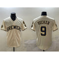 Milwaukee Brewers #9 Bob Uecker Cream JEROMEN With Home Patch Stitched Jersey