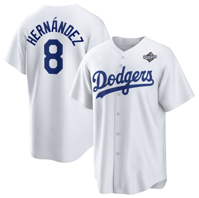 Los Angeles Dodgers #8 Enrique Hern¨¢ndez White JEROMEN 2025 World Series Home Cool Base Stitched Jersey