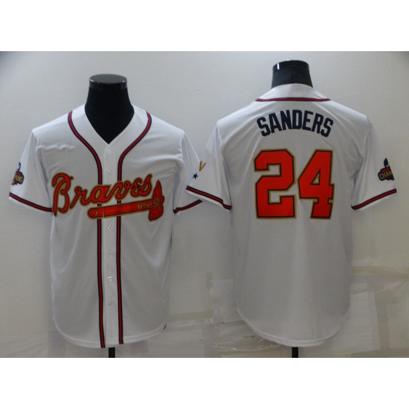 Atlanta Braves #24 Deion Sanders 2022 White Gold JEROMEN World Series Champions Program Cool Base Stitched Jersey