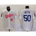 Los Angeles Dodgers #50 Mookie Betts White Pink JEROMEN Vin & Kobe Patch Stitched Jersey 2