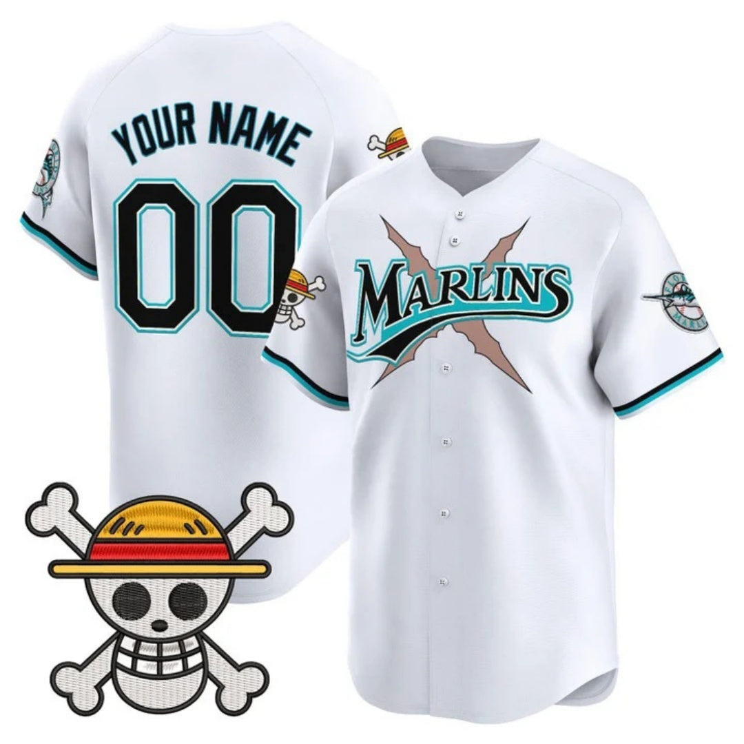 Custom Miami Marlins x One Piece White JEROMEN Vapor Premier Limited Jersey - Stitched