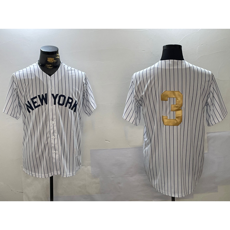 New York Yankees #3 Babe Ruth White JEROMEN Pinstripe Without Name Fashion Cool Base Jersey 2