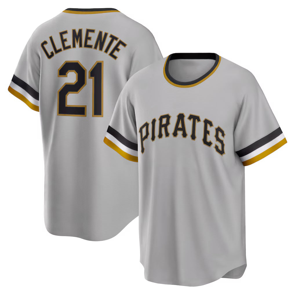 Pittsburgh Pirates #21 Roberto Clemente Gray JEROMEN Road Cooperstown Collection Player Jersey