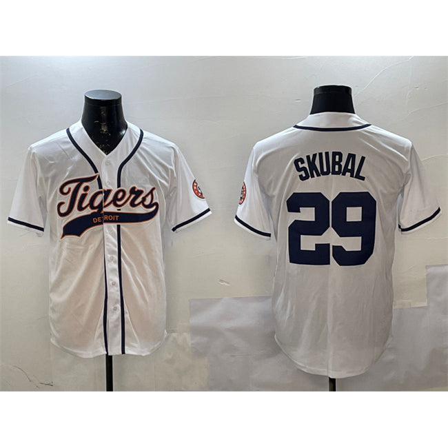 Detroit Tigers #29 Tarik Skubal White JEROMEN With Patch Cool Base Stitched Jersey