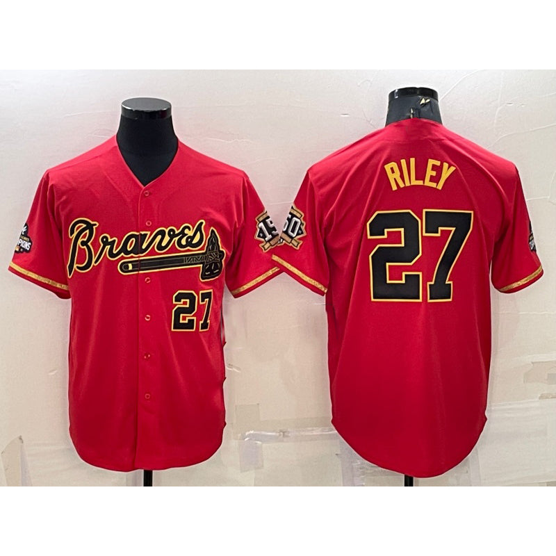 Atlanta Braves #27 Austin Riley Red Gold JEROMEN World Series Champions Program Cool Base Stitched Jersey
