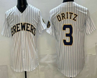 Milwaukee Brewers #3 Joey Ortiz White JEROMEN Cool Base Jersey