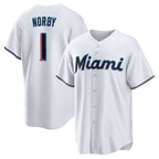 Miami Marlins #1 Connor Norby White JEROMEN Home Replica Jersey