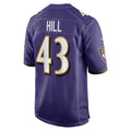 B.Ravens #43 Justice Hill Purple JEROMEN Game Jersey
