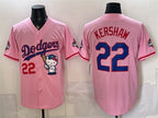Los Angeles Dodgers #22 Clayton Kershaw Pink JEROMEN Hello Kitty Night 2025 World Series Champions Patch Stitched Jersey
