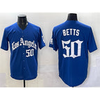 Los Angeles Dodgers #50 Mookie Betts Blue JEROMEN 2025 LA Gothic Style With Fernando Patch Vapor Premier Limited Stitched Jersey