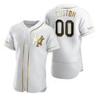 Custom New York Yankees White JEROMEN Stitched Flex Base Golden Edition Jersey