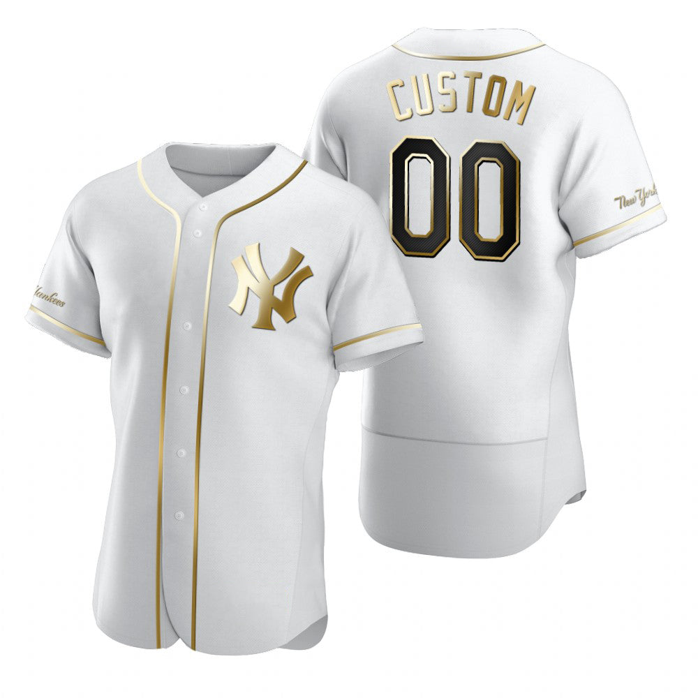 Custom New York Yankees White JEROMEN Stitched Flex Base Golden Edition Jersey