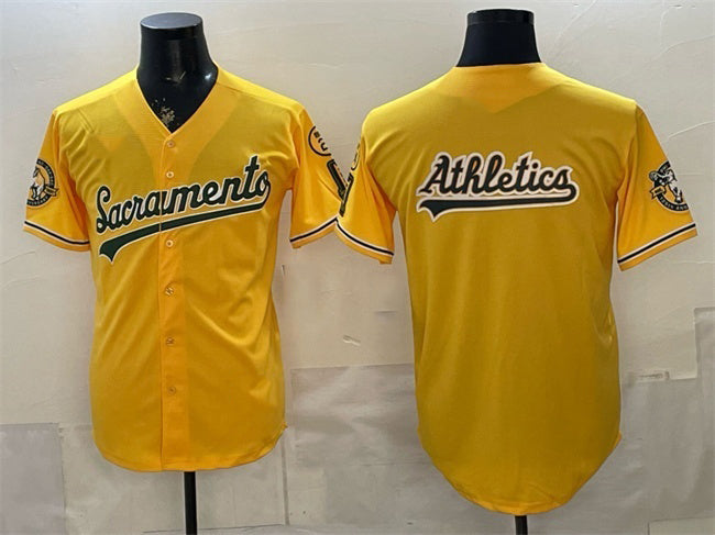 Oakland Athletics Team Big Logo 2026 Yellow JEROMEN Alternate Sacramento Celebrating 125 Years Vapor Limited Stitched Jerseys