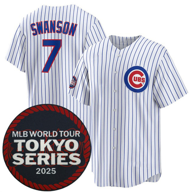 Chicago Cubs #7 Dansby Swanson White JEROMEN 2025 World Tour Tokyo Series Home Stitched Jersey
