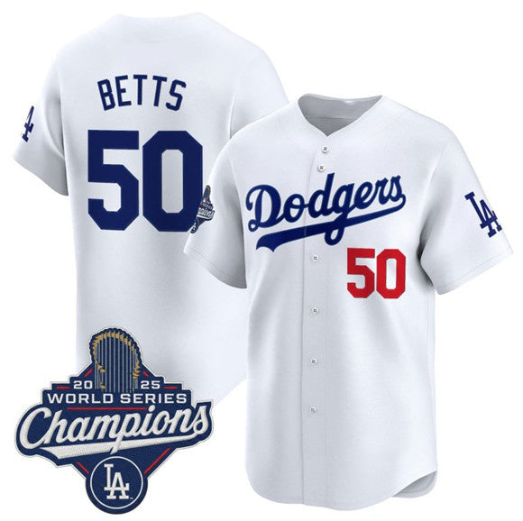 Los Angeles Dodgers #50 Mookie Betts White JEROMEN 2025 Champions Stitched Jersey