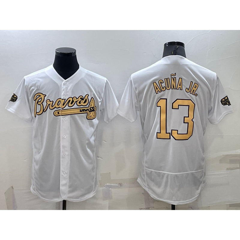 Atlanta Braves #13 JEROMENld Acuna Jr White JEROMEN 2022 All Star Stitched Flex Base Jersey