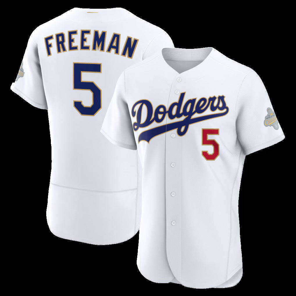 Los Angeles Dodgers #5 Freddie Freeman White JEROMEN 2026 Gold Collection Authentic Jersey