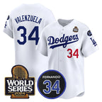 Los Angeles Dodgers #34 Toro Valenzuela White JEROMEN 2024 World Series With Fernando Memorial Patch Limited Stitched Jersey