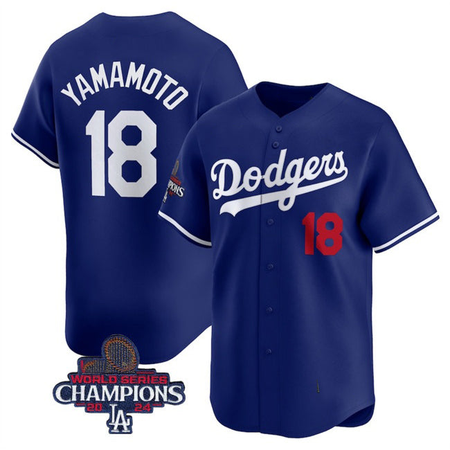 Los Angeles Dodgers #18 Yoshinobu Yamamoto Royal JEROMEN 2024 World Series Champions Alternate Limited Stitched Jersey