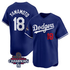 Los Angeles Dodgers #18 Yoshinobu Yamamoto Royal JEROMEN 2024 World Series Champions Alternate Limited Stitched Jersey