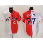 Houston Astros #27 Jose Altuve White Orange JEROMEN Blue Number Split Stitched Jerseys