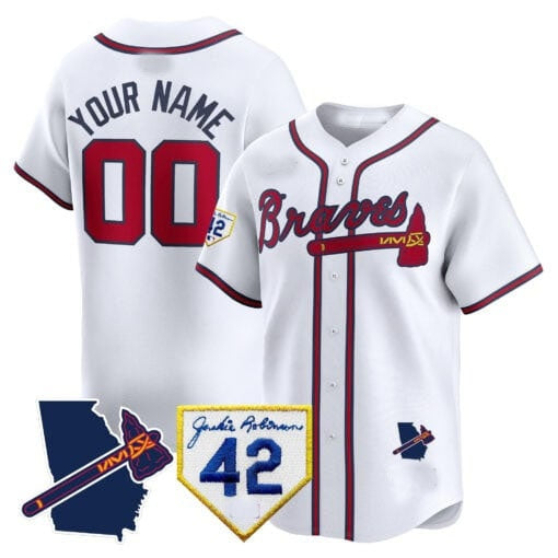 Custom Atlanta Braves 2024 Robinson & Georgia Patch Vapor Premier Limited Jersey ¨C White JEROMEN