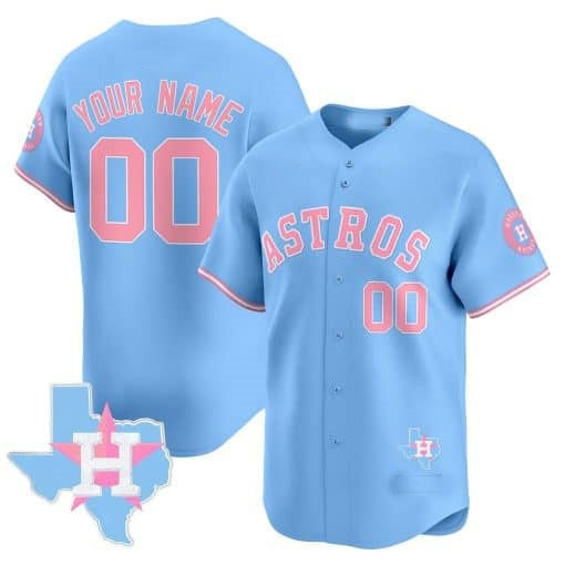 Custom Houston Astros Bubblegum Blue JEROMEN Vapor Premier Limited Jersey ¨C All Stitched