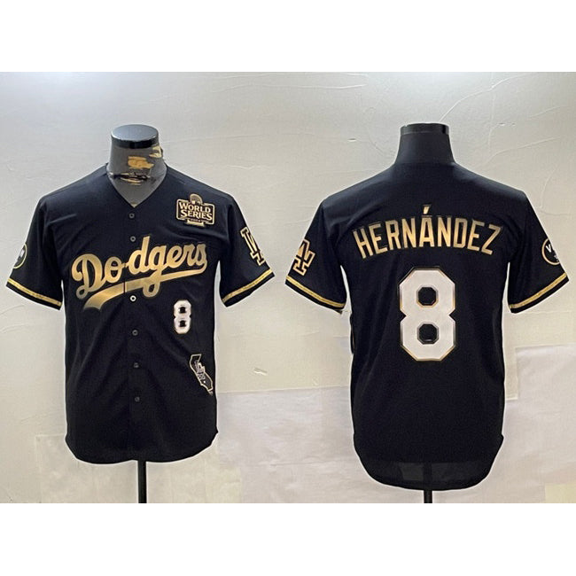 Los Angeles Dodgers #8 Enrique Hern¨¢ndez Black Gold JEROMEN 2024 World Series With Vin & California Patch Vapor Premier Limited Stitched Jersey