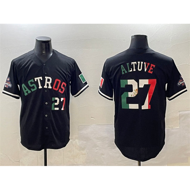 Houston Astros #27 Jose Altuve Black JEROMEN Mexico With World Serise Champions Patch Cool Base Stitched Jersey 2