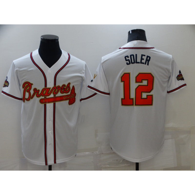 Atlanta Braves #12 Jorge Soler 2022 White Gold JEROMEN World Series Champions Program Cool Base Stitched Jersey