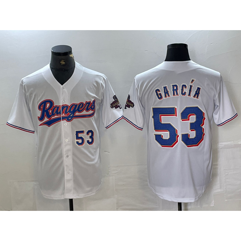 Texas Rangers #53 Adolis Garcia Number White JEROMEN 2023 World Series Champions Cool Base Jersey
