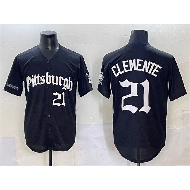 Pittsburgh Pirates #21 Roberto Clemente Black JEROMEN 'Gothic Steel City Edition' Vapor Limited Stitched Jersey
