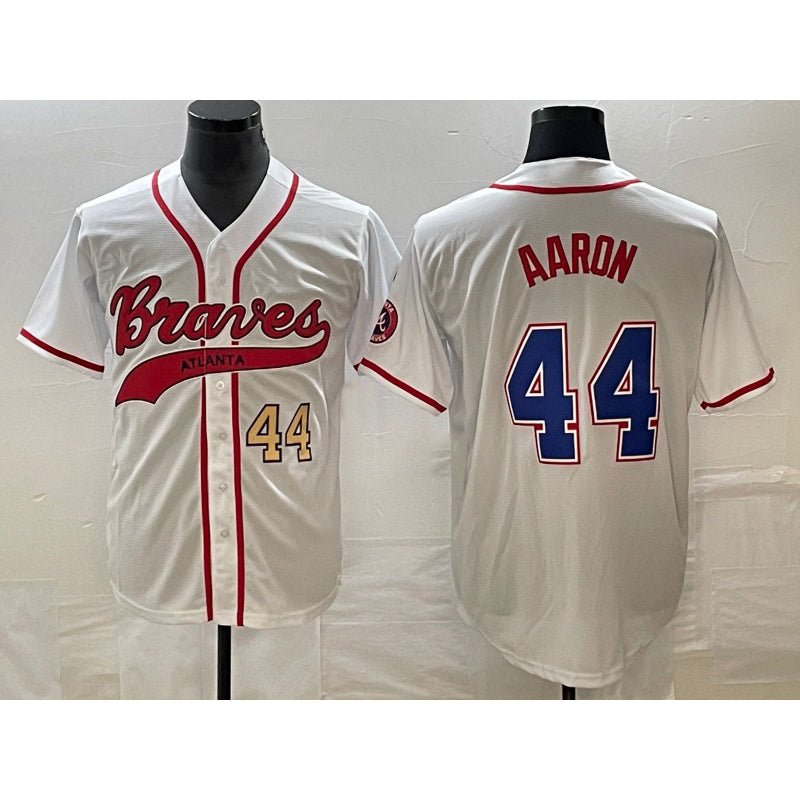 Atlanta Braves #44 Hank Aaron Number White JEROMEN Cool Base With Patch Stitched Jersey