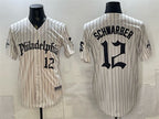 Philadelphia Phillies #12 Kyle Schwarber Cream JEROMEN Pinstripe Gothic Vapor Limited Stitched Jersey