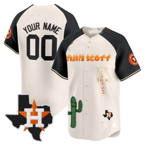 Custom Houston Astros Cactus Jack Patch Vapor Premier Limited Jersey V9 ¨C Cream Black JEROMEN