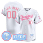 Custom Los Angeles Dodgers Vin ITFDB Patch Bubblegum Pink Vapor Premier Limited Jersey ¨C White JEROMEN