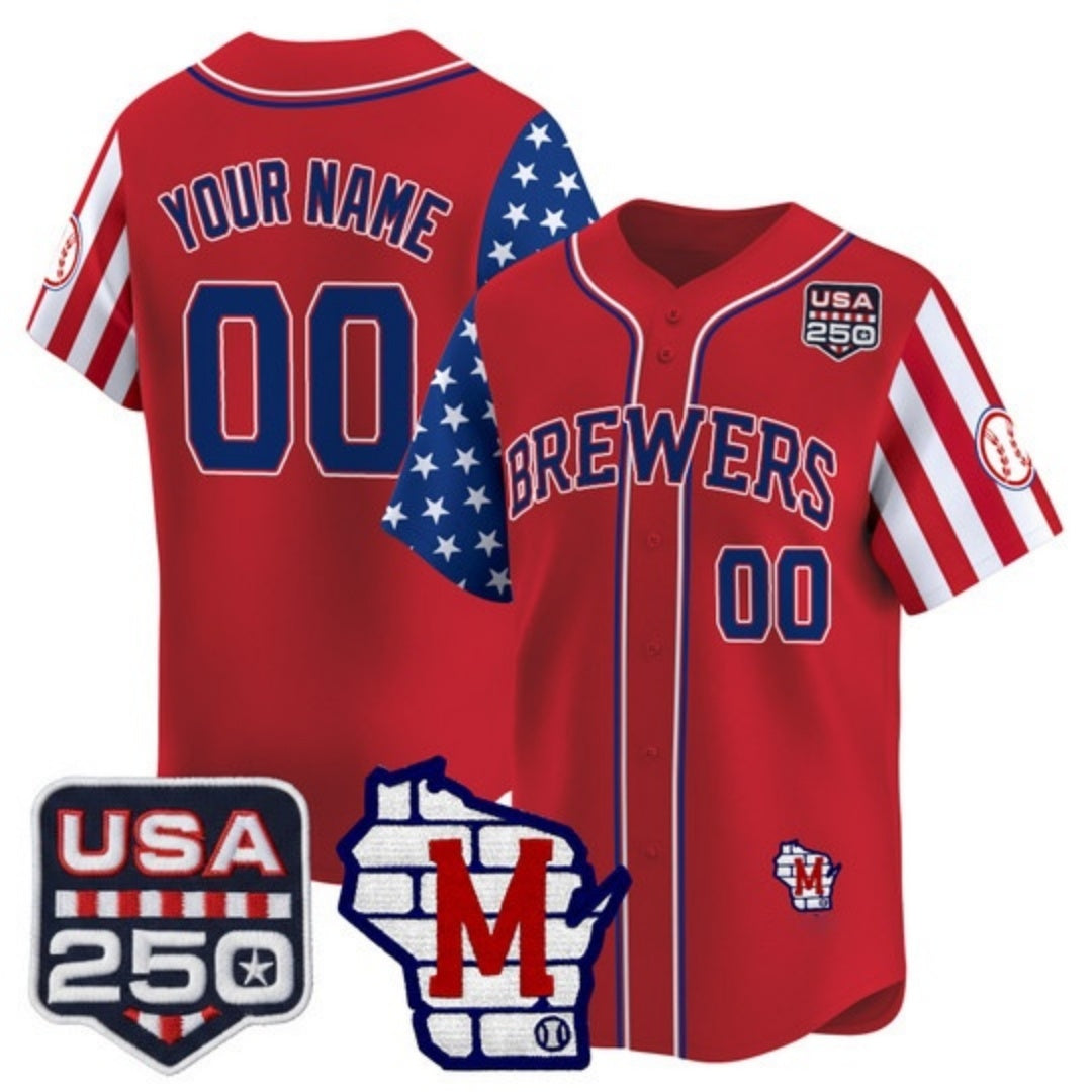 Custom Milwaukee Brewers America 250 Edition Vapor Premier Limited Red JEROMEN Stitched Jerseys
