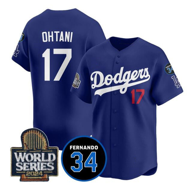 Los Angeles Dodgers #17 Shohei Ohtani Royal JEROMEN 2024 World Series With Fernando Memorial Patch Limited Stitched Jersey