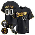 Custom Los Angeles Dodgers Vin Patch & Kobe Bryant Gold Trim Vapor Premier Limited Jersey V2 ¨C All Stitched-Black JEROMEN