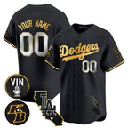 Custom Los Angeles Dodgers Vin Patch & Kobe Bryant Gold Trim Vapor Premier Limited Jersey V2 ¨C All Stitched-Black JEROMEN