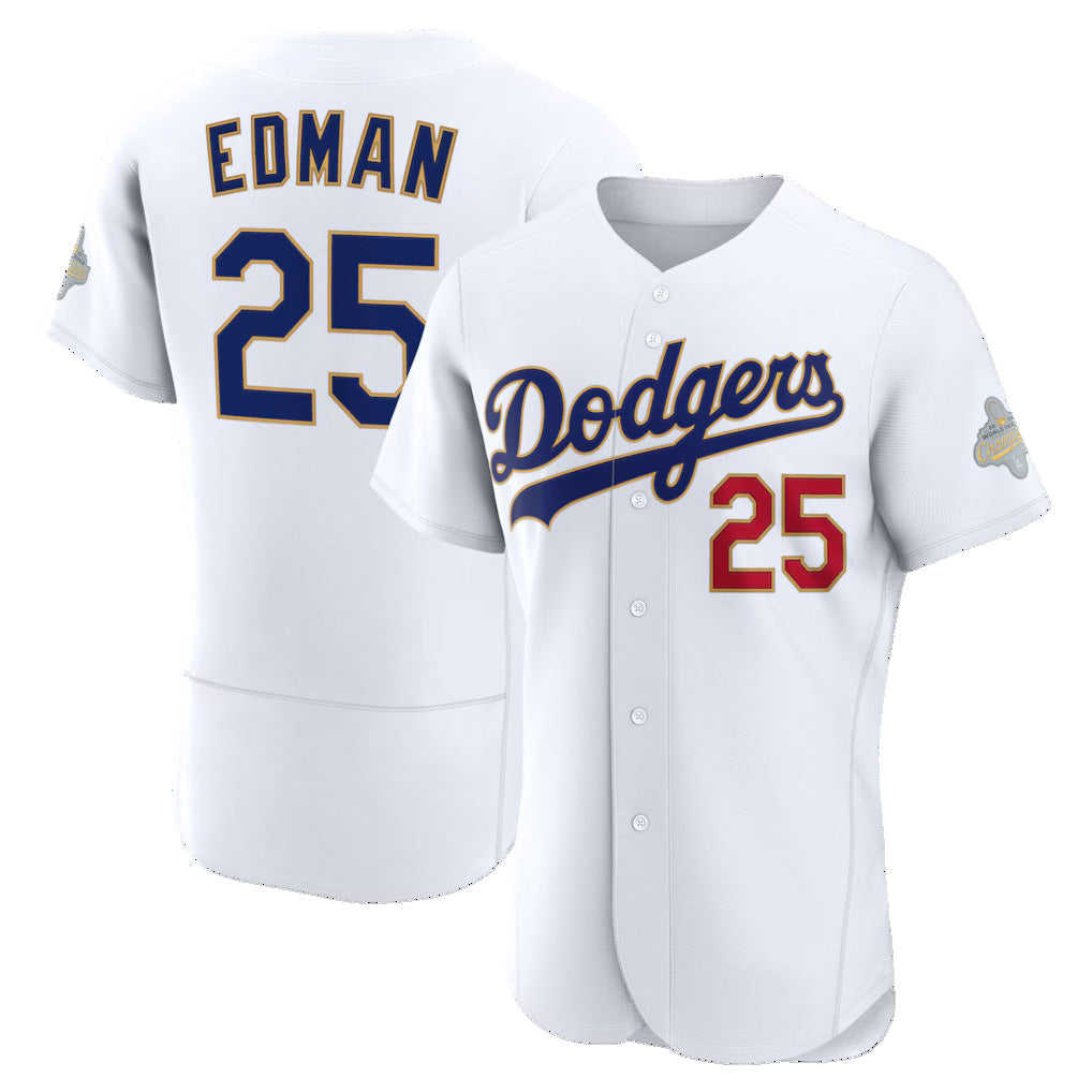 Los Angeles Dodgers #25 Tommy Edman White JEROMEN 2026 Gold Collection Authentic Jersey
