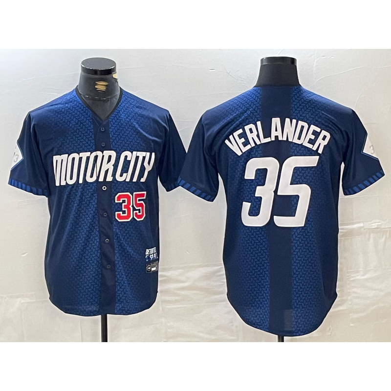 Detroit Tigers #35 Justin Verlander Number Navy JEROMEN 2024 City Connect Cool Base Limited Stitched Jersey