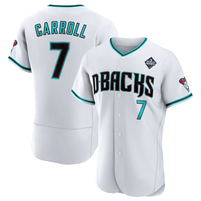 Arizona Diamondbacks #7 Corbin Carroll White JEROMEN 2023 World Series Flex Base Stitched Jersey