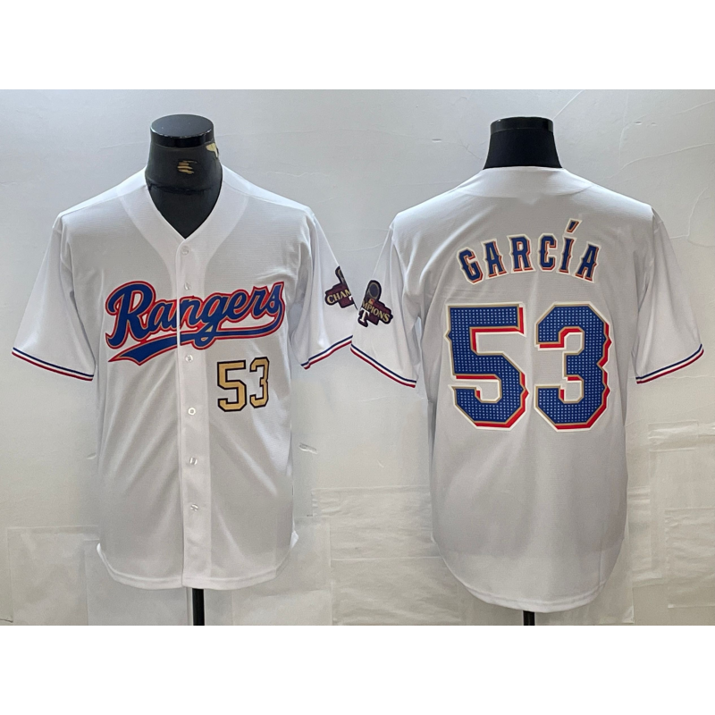 Texas Rangers #53 Adolis Garcia Number White JEROMEN 2023 World Series Champions Cool Base Jerseys