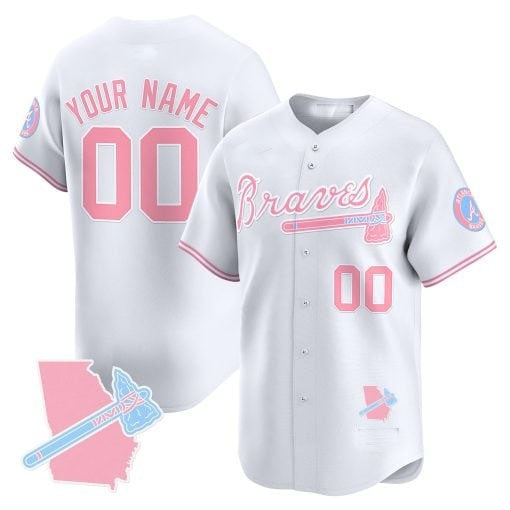 Custom Atlanta Braves Bubblegum Pink Vapor Premier Limited Jersey ¨C White JEROMEN