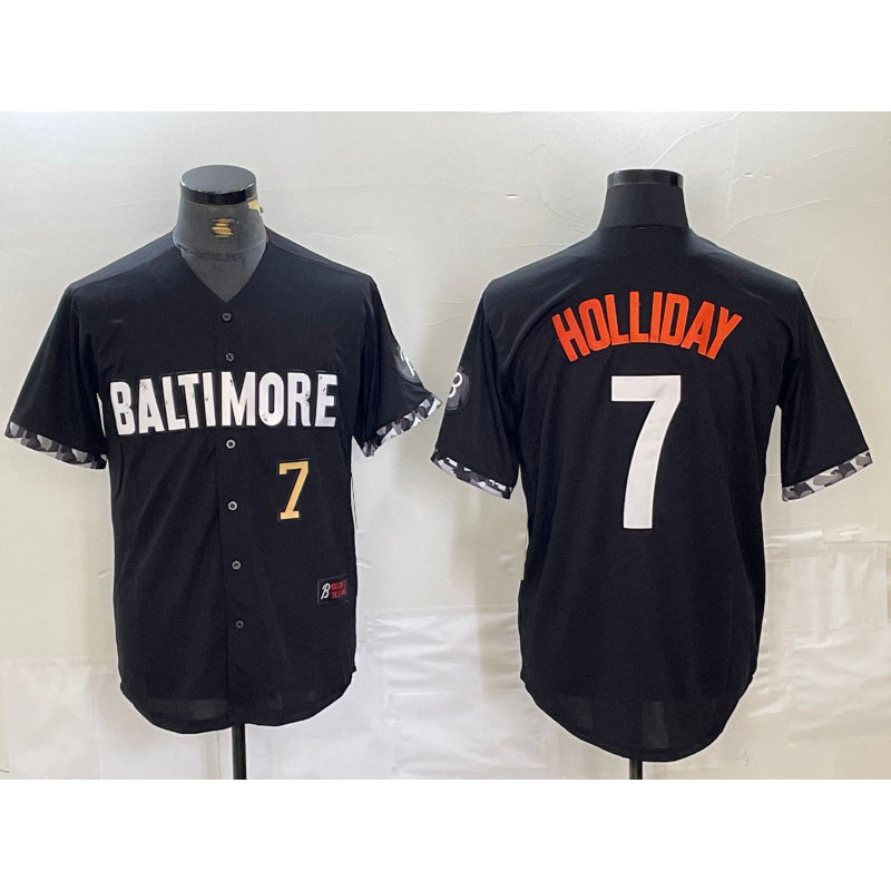 Baltimore Orioles #7 Jackson Holliday Number Black JEROMEN 2023 City Connect Cool Base Stitched Jersey
